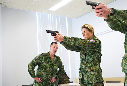 This image provided by the Netherlands Ministry of Defense shows Queen Máxima beginning training as a reservist for the Royal Netherlands Army, Feb. 4, 2026, in Breda, Netherlands. (Phil Nijhuis/Netherlands Ministry of Defense via AP)