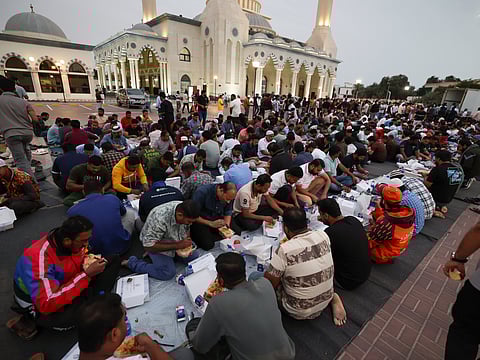 Residents break their fast at the Al Farooq Omar Bin Al Khattab Mosque, Dubai.