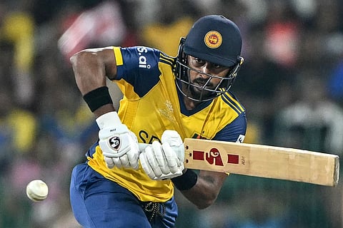 Sri Lanka's Kamindu Mendis plays a shot during the 2026 ICC Men's T20 Cricket World Cup group stage match between Sri Lanka and Ireland at the R Premadasa Stadium in Colombo on February 8, 2026.