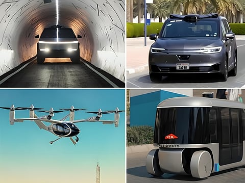 A combo image shows the Loop, a driverless taxi, an air taxi and an autonomous pod.