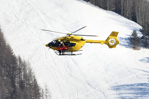 US' Lindsey Vonn is transported by helicopter after crashing in the women's downhill event during the Milano Cortina 2026 Winter Olympic Games at the Tofane Alpine Skiing Centre in Cortina d’Ampezzo on February 8, 2026.