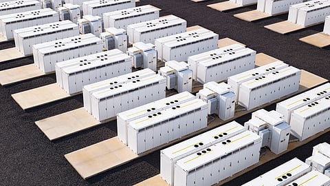 A grid-scale battery installation. Tesla is ramping up battery manufacturing in response to huge spike in demand and geopolitical risks.