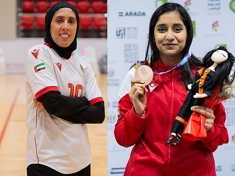 Basketball player Ameena Alhosani (left) and shooter Fatima Obaid Alsuwaidi.