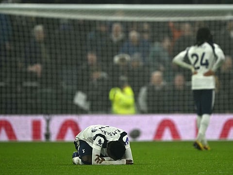 Tottenham Hotspur's Senegalese forward Pape Matar Sarr reacts after defeat to Newcastle United