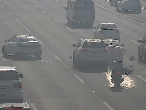 New footage by Abu Dhabi Police shows chain crashes caused by stranded vehicles.