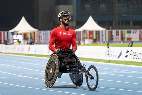 UAE's Mohammed Youssef Othman reacts after his second gold medal at the 17th Fazza International Para Athletics Championships.