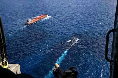 This photo posted on the X account of the US Department of Defense on February 15, 2026 shows what the Department of Defence says are US military forces preparing to interdict and board an oil tanker, the Veronica III, in the Indian Ocean.