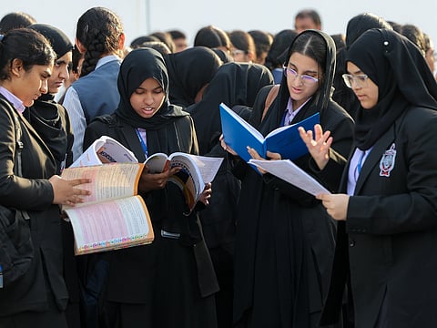 Students before their CBSE board exams at Delhi Private School centre.