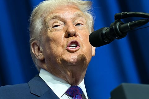 US President Donald Trump delivers remarks during the inaugural meeting of the "Board of Peace" at the US Institute of Peace in Washington, DC, on February 19, 2026.