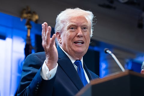 President Donald Trump answers questions during a press briefing held at the White House February 20 in Washington, DC.