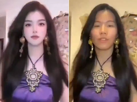 For several seconds, the influencer’s filtered image is replaced by her natural appearance.