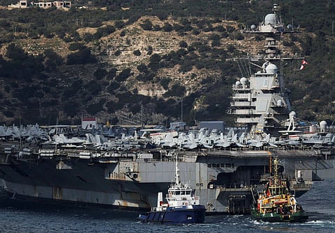 The US Navy's fully-loaded USS Gerald R. Ford (CVN 78) arrives in Souda Bay, Crete Greece on February 23, 2026.