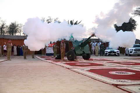 A traditional Ramadan cannon is fired at Bab Al Shams Desert Resort, marking the moment of iftar and echoing a timeless custom of the holy month.