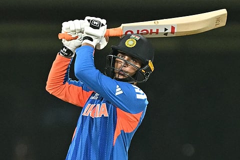 India’s Abhishek Sharma plays a shot during the 2026 ICC Men's T20 Cricket World Cup Super Eights match between India and Zimbabwe at the MA Chidambaram Stadium in Chennai on February 26, 2026.