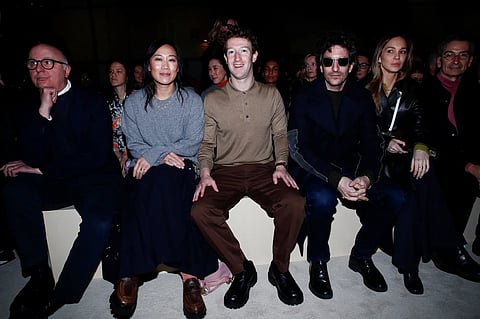 The Meta chief executive and his wife arrived at the Prada show in Milan on Thursday