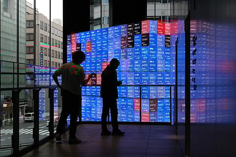 An electronic quotation board displays the Nikkei 225 stock prices on the Tokyo Stock Exchange in Tokyo. File photo taken on March 2, 2026.