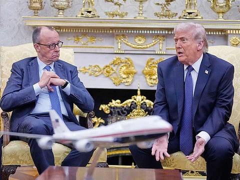 President Donald Trump meets with German Chancellor Friedrich Merz in the Oval Office at the White House, Tuesday, March 3, 2026, in Washington.