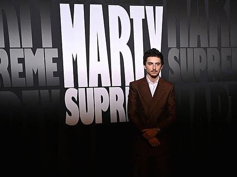 French-US actor Timothee Chalamet poses before a screening of the film "Marty Supreme" at the Grand Rex Cinema in Paris on February 3, 2026.
