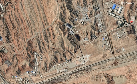 This handout satellite image courtesy of Vantor taken and released on March 6, 2026, shows the Taleghan 2 site Parchin military complex in Iran following a military strike, on March 6, 2026.