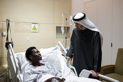 UAE President His Highness Sheikh Mohamed bin Zayed Al Nahyan paid a visit to a number of individuals injured in the recent Iranian attacks and currently receiving treatment in hospital.