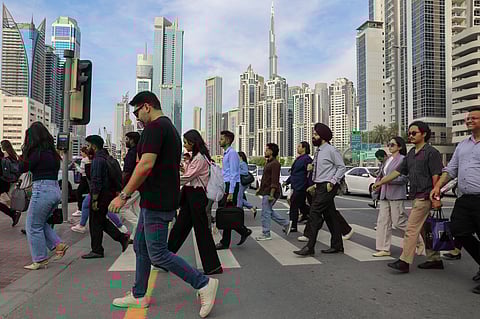Evening rush in Business Bay as office workers head home after work in Dubai.
