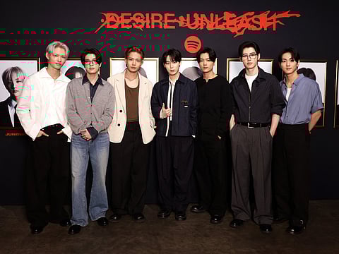 Ni-ki, Jake, Heeseung, Sunoo, Jay, Sunghoon and Jungwon of ENHYPEN attend MAISON ENHYPEN: Los Angeles at NYA-East on August 17, 2025 in Los Angeles, California.