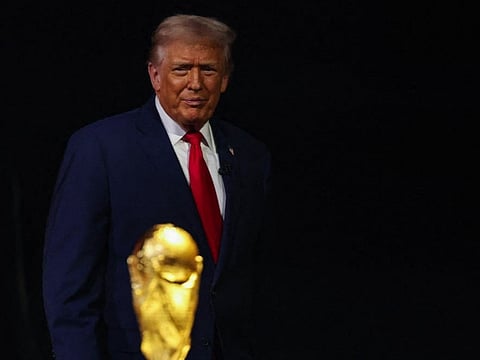 President Donald Trump looks on during the FIFA World Cup 2026 Official Draw at John F. Kennedy Center for the Performing Arts