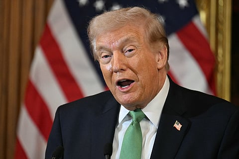 US President Donald Trump speaks during a Friends of Ireland luncheon on Capitol Hill in Washington, DC on March 17, 2026.
