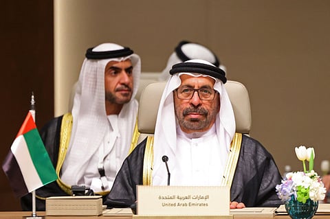Khalifa bin Shaheen Al Marar, UAE Minister of State at the Ministry of Foreign Affairs, attends the consultative ministrial meeting in Riyadh, on March 19, 2026.