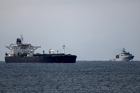 The oil tanker "Deyna" near the port of Marseille-Fos on Mars 23, 2026.