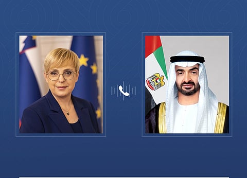 UAE President His Highness Sheikh Mohamed bin Zayed Al Nahyan and Dr Nataša Pirc Musar, President of the Republic of Slovenia.