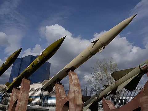 Domestically built Iranian missiles are displayed as part of a permanent exhibition in a recreational area of northern Tehran, Iran.