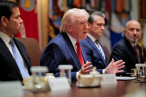 US President Donald Trump speaks during a Cabinet meeting in the Cabinet Room of the White House on March 26, 2026 in Washington, DC.