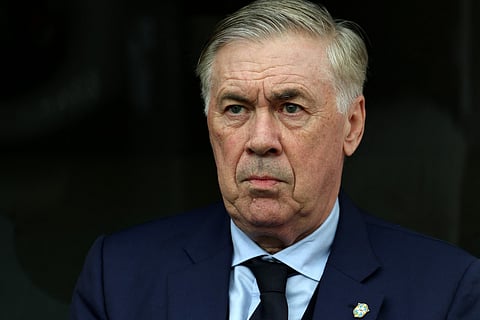 Brazil's Italian head coach Carlo Ancelotti looks during a friendly football match between Brazil and France at Gillette Stadium in Foxborough, Massachusetts, on March 26, 2026.