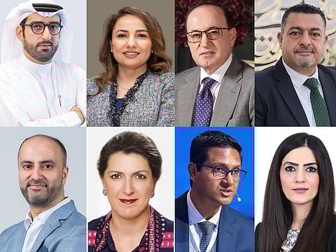 Clockwise from top left: Mohamed Jassim Al Rais, Mania Merrikhi, Redha Al Mansouri, Mohd Kenanah, Bushra Khan, Amit Nayak¸ Hoda Barakat and Ajay Bhojwani