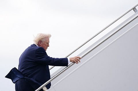 President Donald Trump boards Air Force One at Palm Beach International Airport on March 29, 2026 in West Palm Beach, Florida.