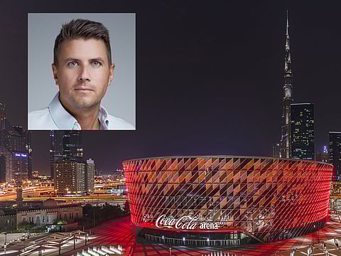 Coca-Cola Arena in Dubai, and Mark Jan Kar, General Manager of Coca-Cola Arena (inset)