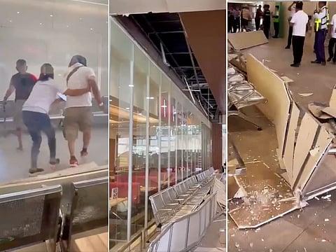 Screengrabs showing part of the Terminal 1 of Manila's Ninoy Aquino International Airport ceiling that collapsed on Friday, April 3, 2026. Travelers within the vicinity were diverted as a precaution.