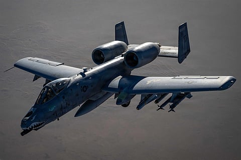 A US Air Force A-10 Thunderbolt II aircraft flies over the US Central Command area of responsibility during Operation Epic Fury against Iran.