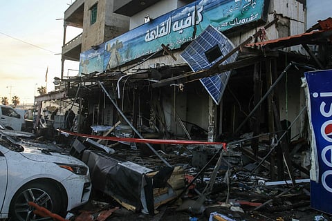 A photograph shows the damage at the site of an overnight Israeli airstrike in Sidon, southern Lebanon, on April 8, 2026.
