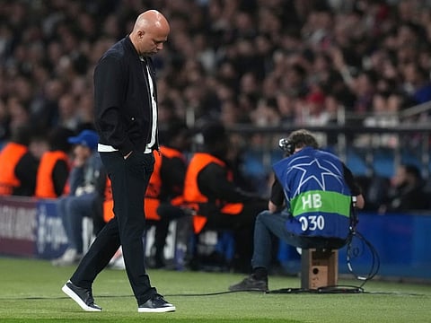 Liverpool's manager Arne Slot looked dejected during his side's defeat to PSG in the Champions League