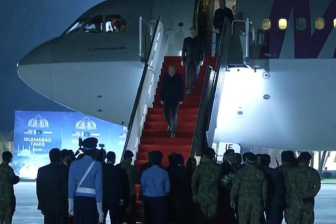 Pakistan's Foreign Ministry shows the Iranian delegation walking down the stairs of their plane after arriving at Nur Khan Airbase in Islamabad.