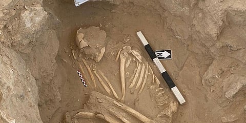 Human skeletons found in a crouched burial position in Oman