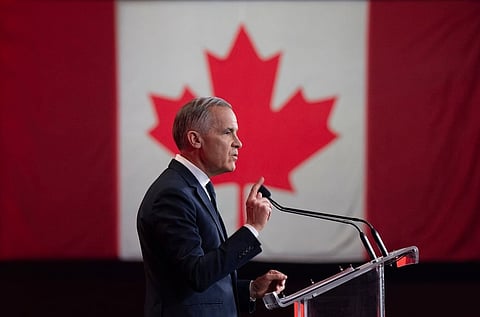 Canada's Prime Minister Mark Carney speaks at the Liberal national convention in Montreal, Saturday, April 11, 2026.