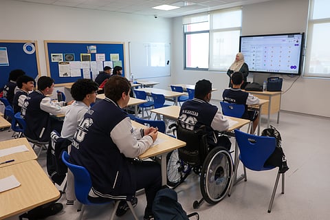 Students at Al Khaleej International School in Dubai on Monday, April 20, as schools across the UAE welcome students back for face-to-face learning.