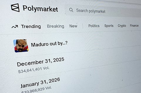 FILE - The Polymarket prediction market website is displayed on a computer screen, Jan. 11, 2026, in New York.