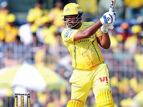 Chennai Super Kings' Sanju Samson plays a shot during the IPL 2026 match against Gujarat Titans at MA Chidambaram Stadium, in Chennai on Sunday.
