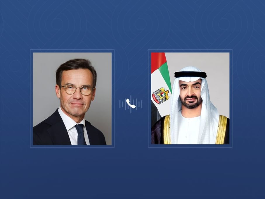 UAE President His Highness Sheikh Mohamed bin Zayed Al Nahyan (right) and Ulf Kristersson, Prime Minister of the Kingdom of Sweden.