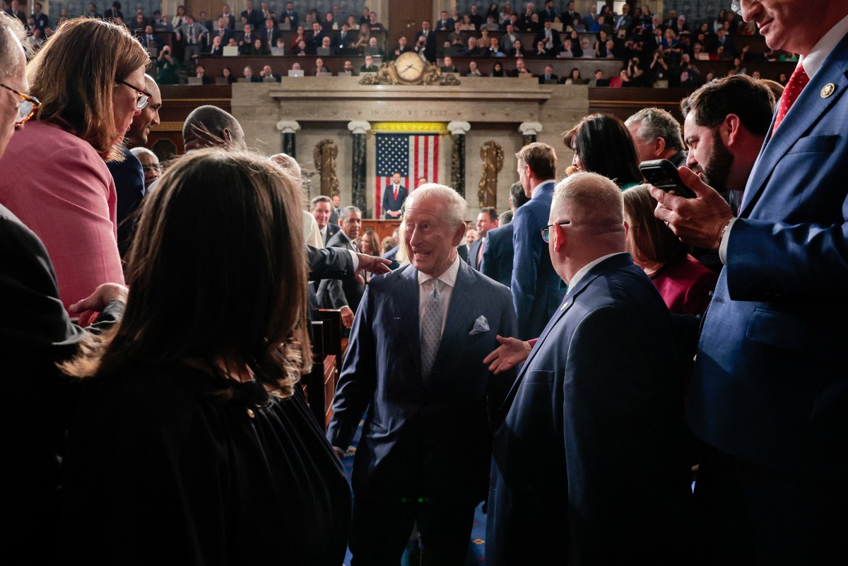 Britain's King Charles III is greeted by attendees after addressing a Joint Meeting of Congress in the House Chamber at the US Capitol in Washington, DC, on April 28, 2026.