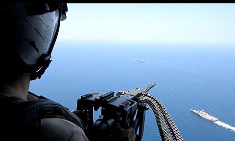 US troops enforcing a naval blockade on Iran, preventing maritime commerce from entering or exiting its ports. Trump officials have signaled that "leverage" — including the blockade and sustained military operations — will remain in place until a deal with Iran is arrived at, contingent on it acceding to Washington’s core demands, i.e. giving up its nuclear enrichment program.
